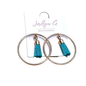 Jordyn A Turquoise Tassel Gold Hoop Earrings